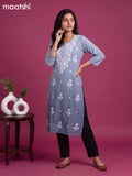 Greyish Blue Cotton Embroidery Work Straight Kurti