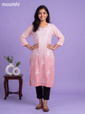 Baby Pink Cotton Embroidery Work Straight Kurti