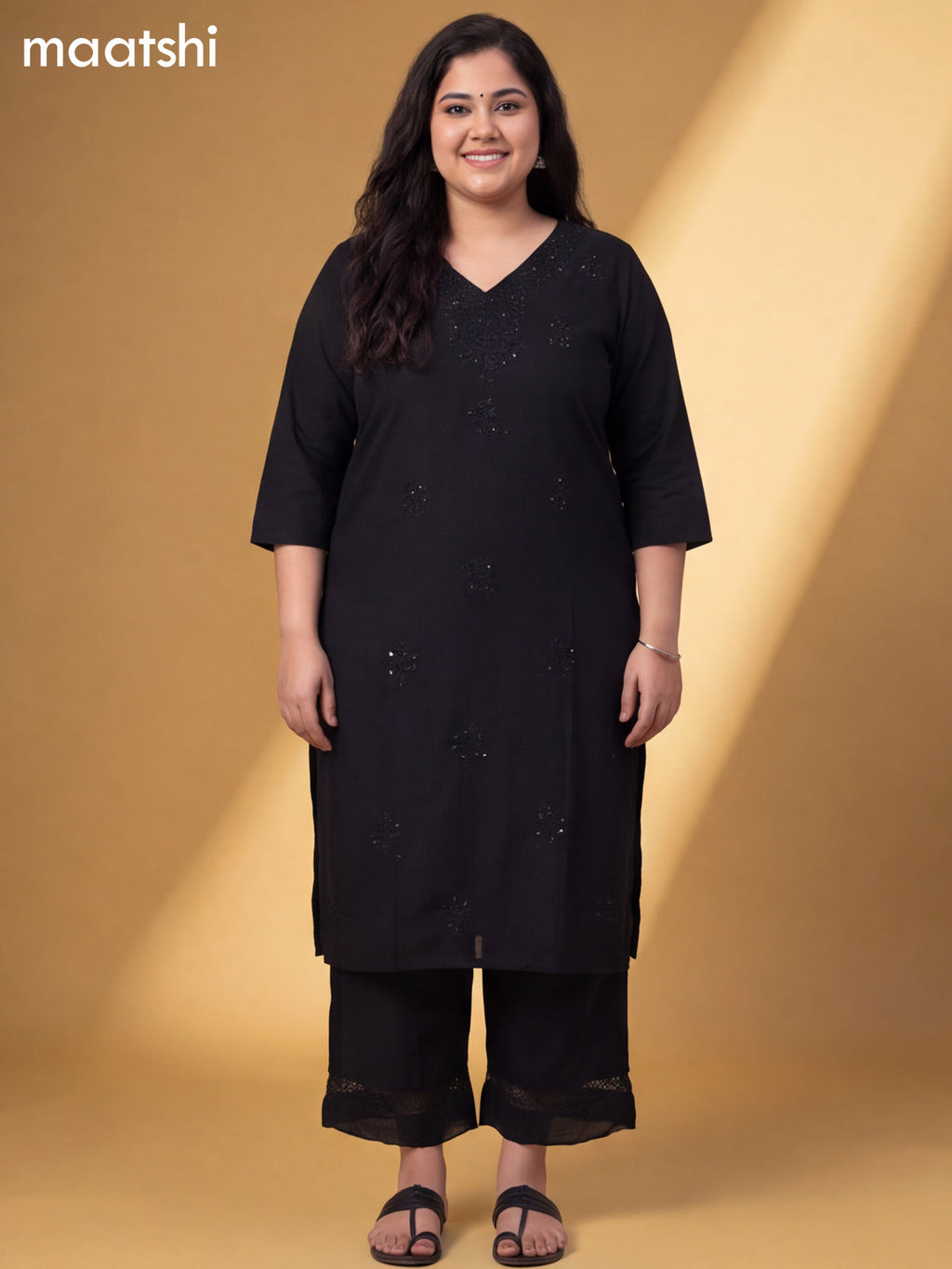 Black Cotton Embroidery Work Kurti & Bottom Set