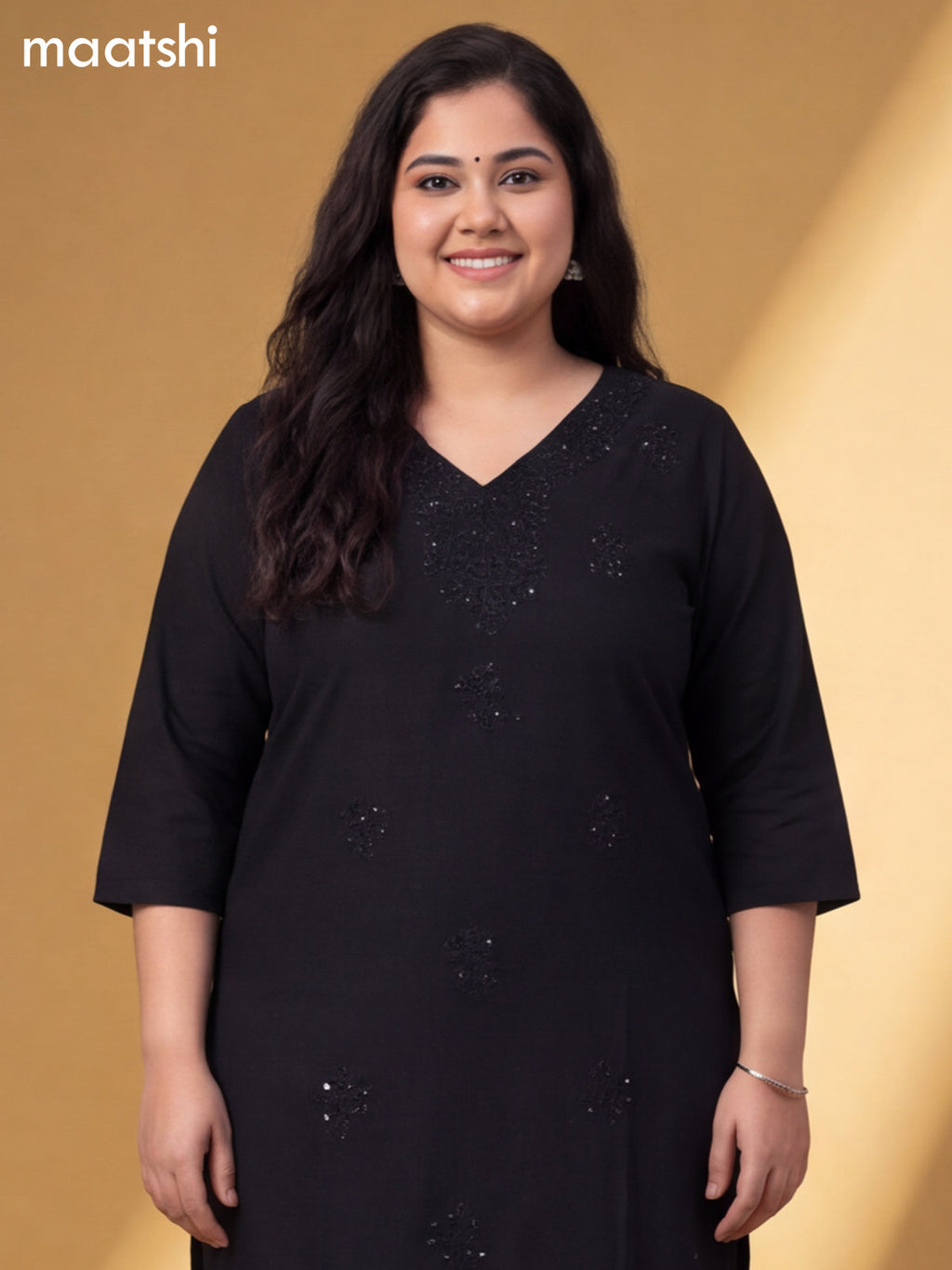 Black Cotton Embroidery Work Kurti & Bottom Set
