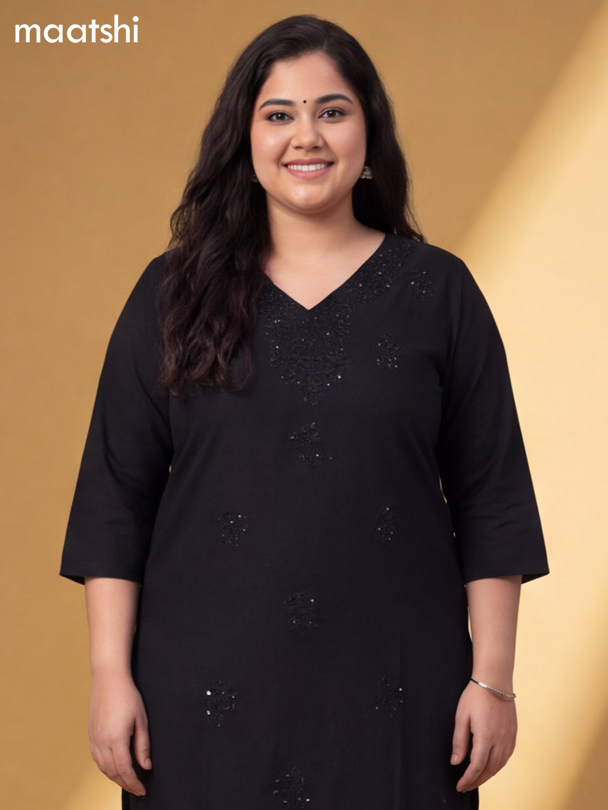 Black Cotton Embroidery Work Kurti & Bottom Set