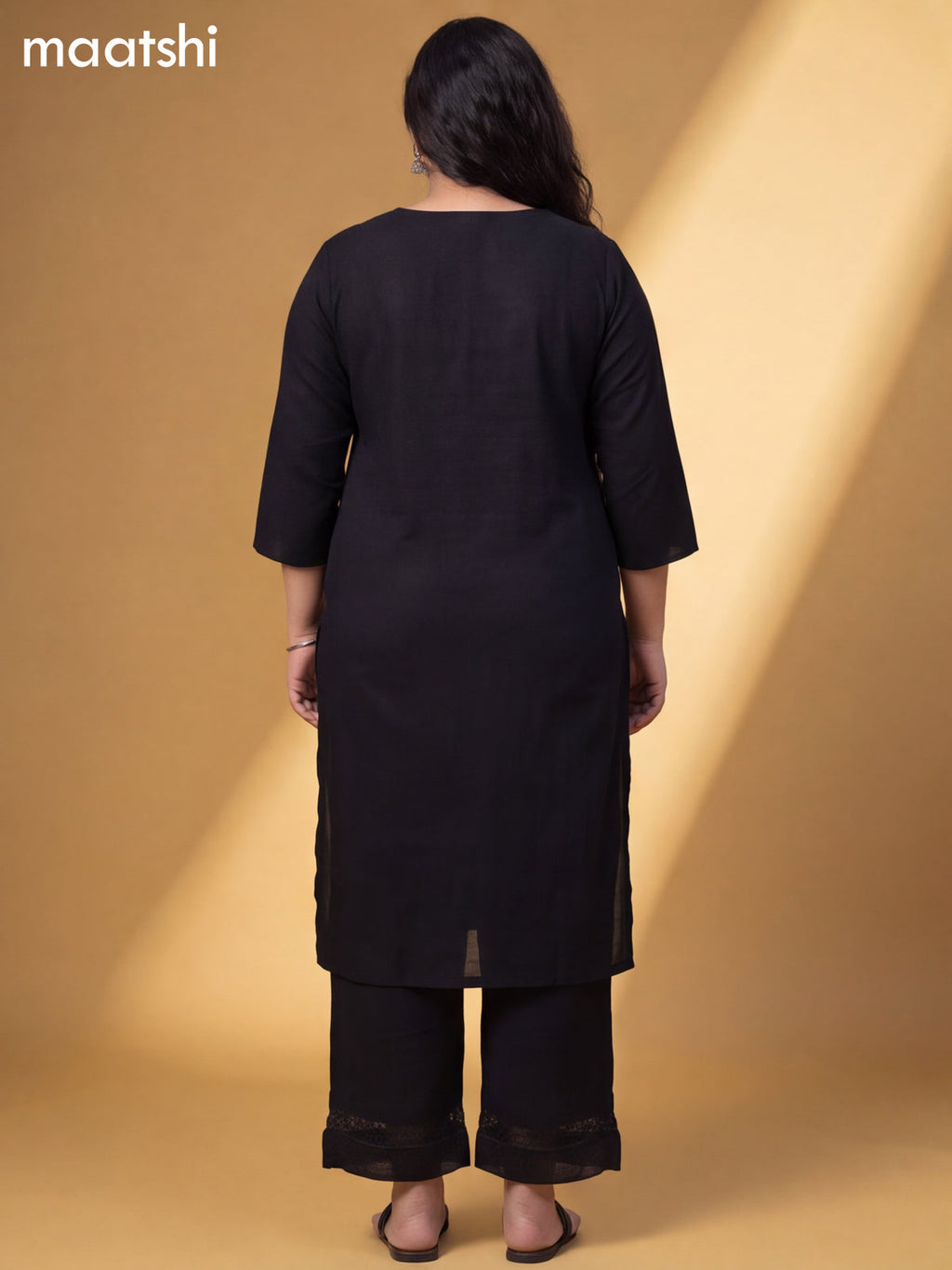 Black Cotton Embroidery Work Kurti & Bottom Set