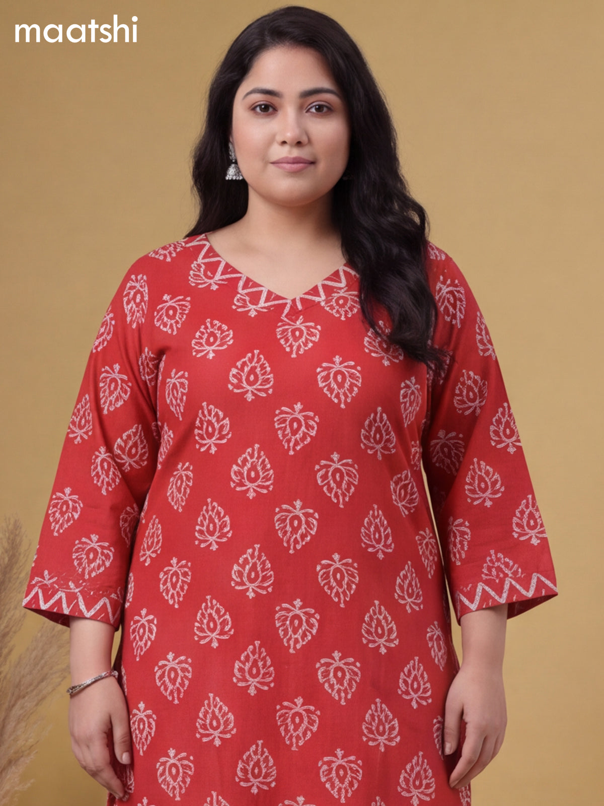 Rustic Maroon Cotton Printed Straight Suit