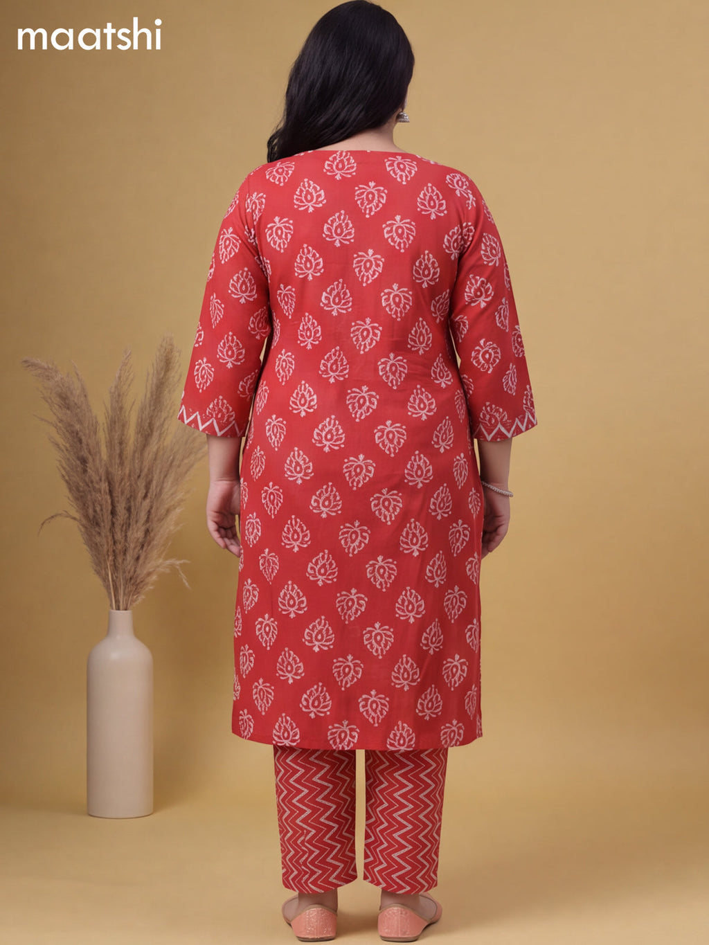 Rustic Maroon Cotton Printed Straight Suit