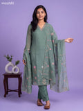 Green Cotton Embroidery Work Straight Suit