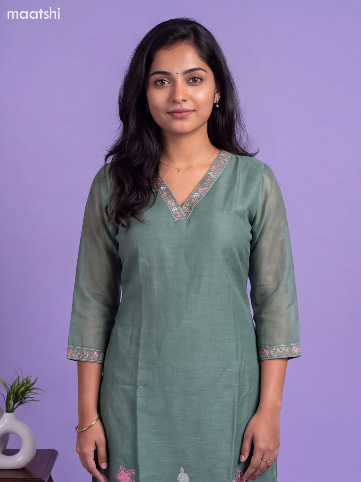 Green Cotton Embroidery Work Straight Suit