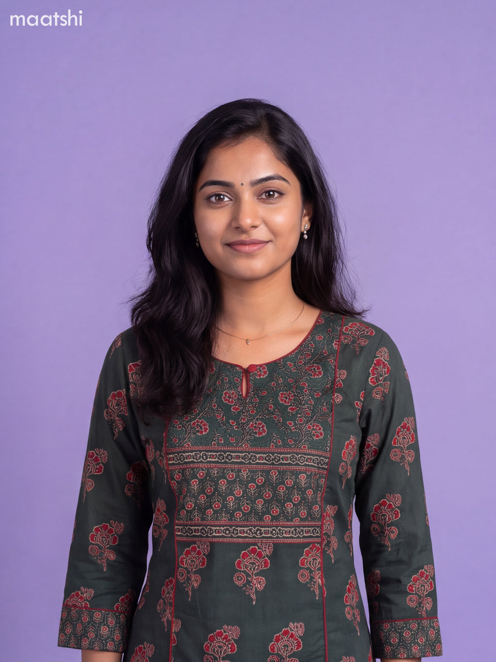 Sap Green Cotton Floral Printed Straight Suit