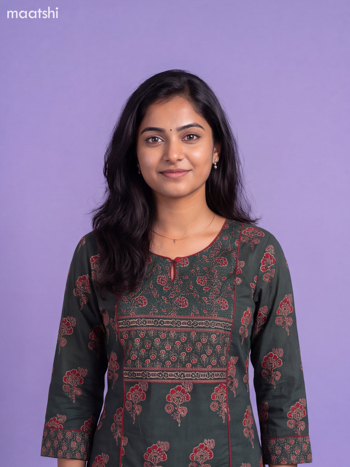 Sap Green Cotton Floral Printed Straight Suit