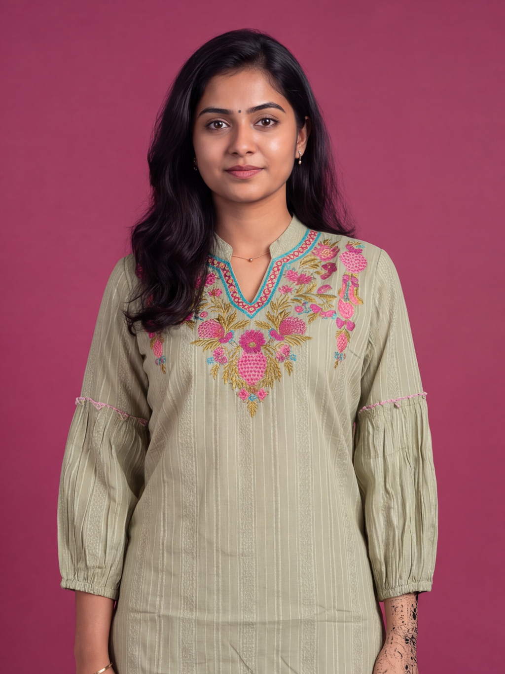 Pastel Green Cotton Embroidery Work Short Co-Ord Set