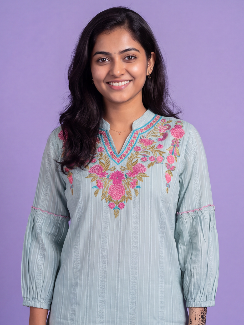 Teal Blue Cotton Embroidery Work Short Co-Ord Set