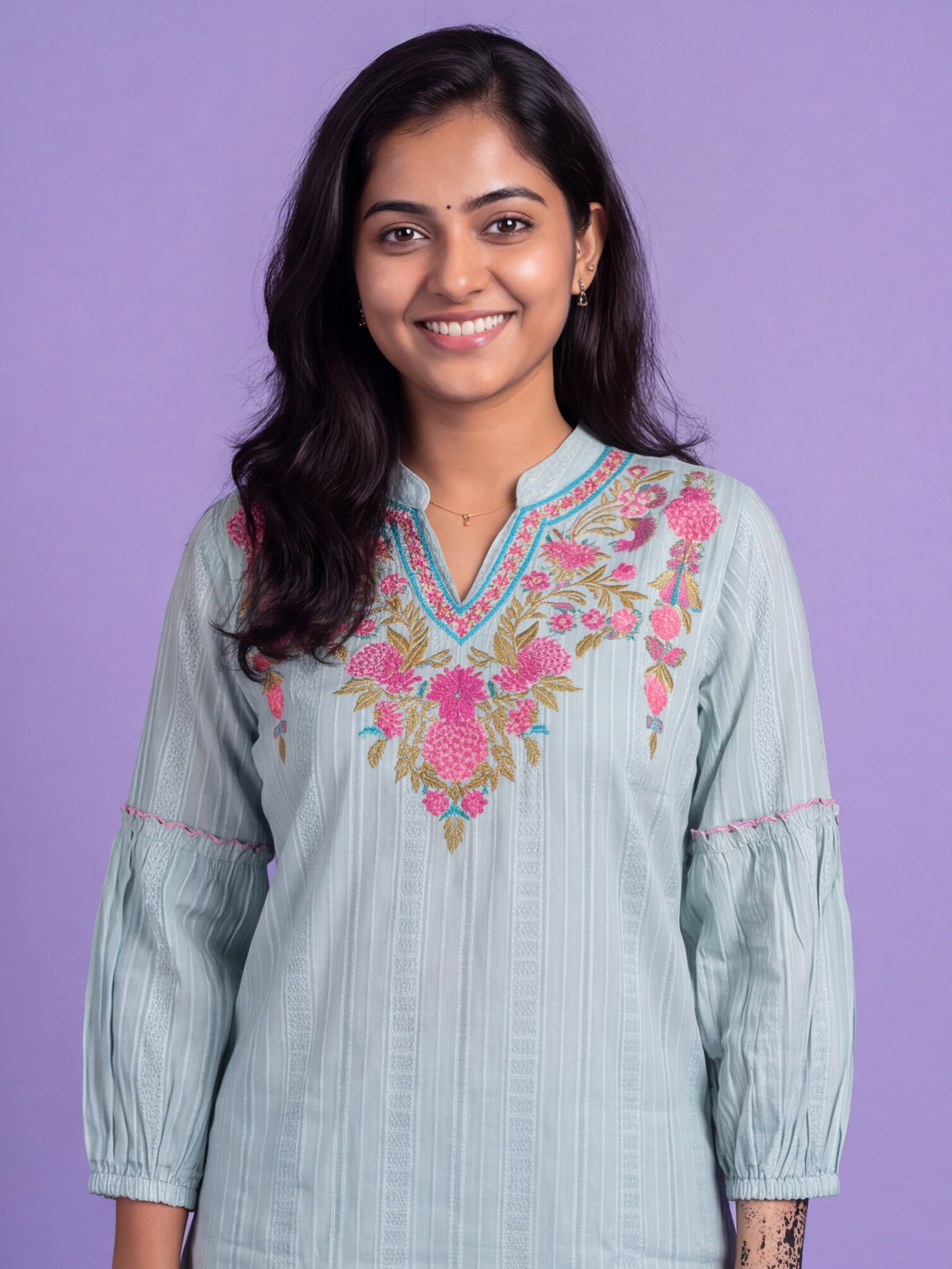 Teal Blue Cotton Embroidery Work Short Co-Ord Set
