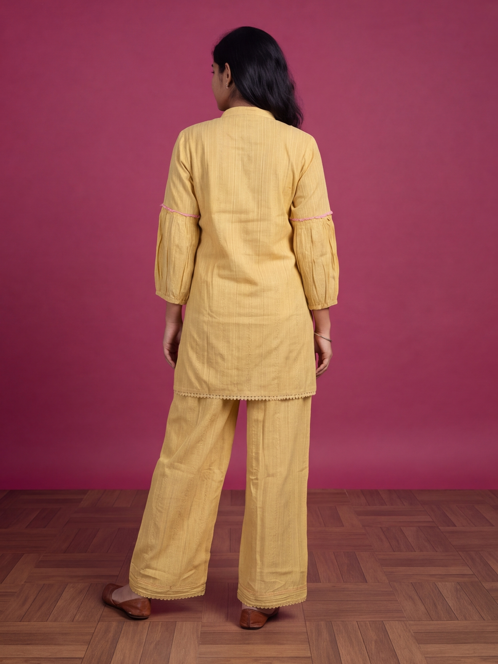 Yellow Cotton Embroidery Work Short Co-Ord Set