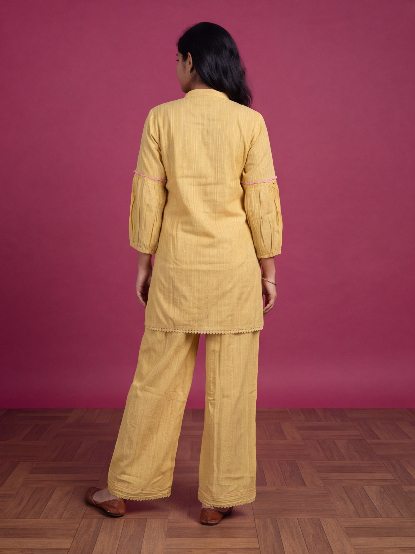 Yellow Cotton Embroidery Work Short Co-Ord Set