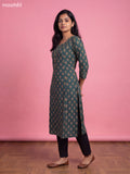 Dark Green Cotton Printed Straight Kurti