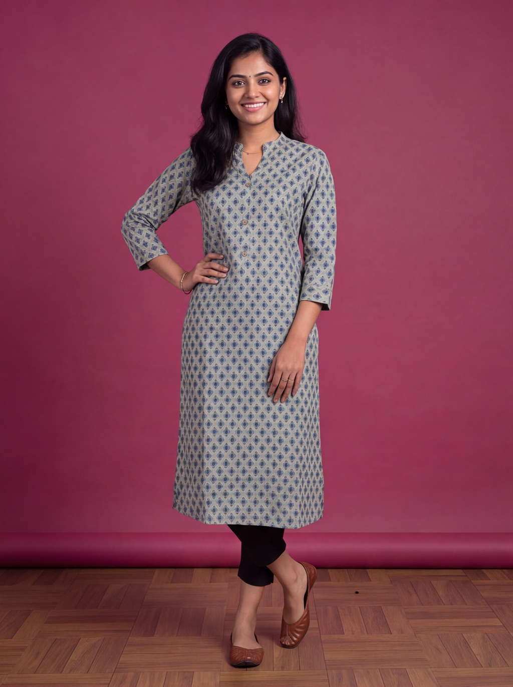 Pastel Green Cotton Printed Straight Kurti
