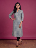 Pastel Green Cotton Printed Straight Kurti