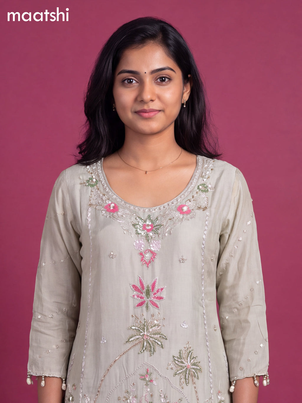 Grey Art Silk With Embroidery Work Straight Suit