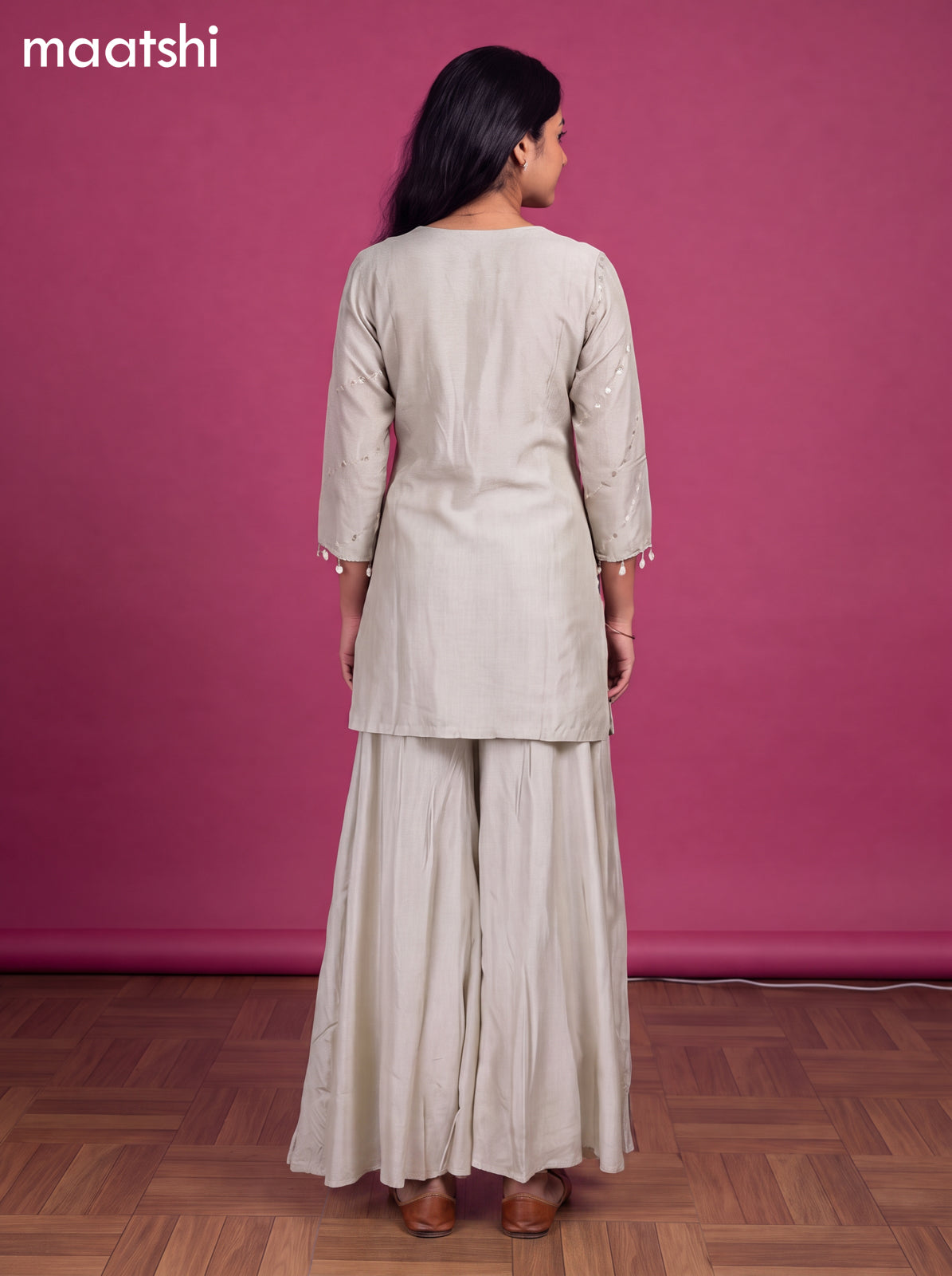 Grey Art Silk With Embroidery Work Straight Suit