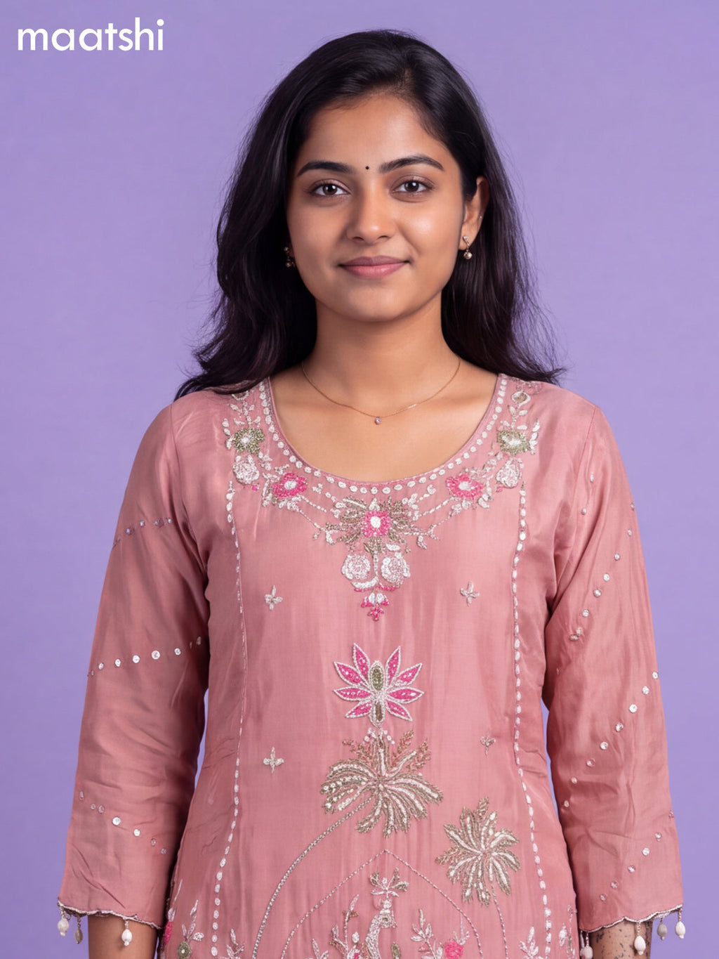 Pink Art Silk With Embroidery Work Straight Suit