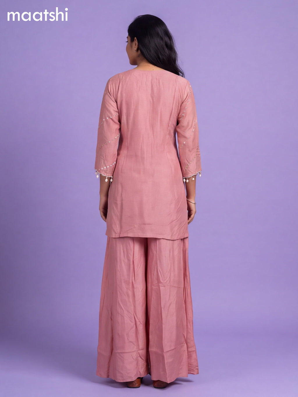 Pink Art Silk With Embroidery Work Straight Suit