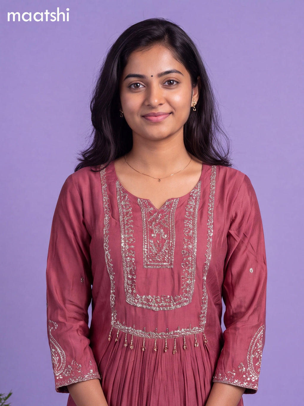 Mauve Pink Mul Chanderi Embroidery Work Anarkali Suit