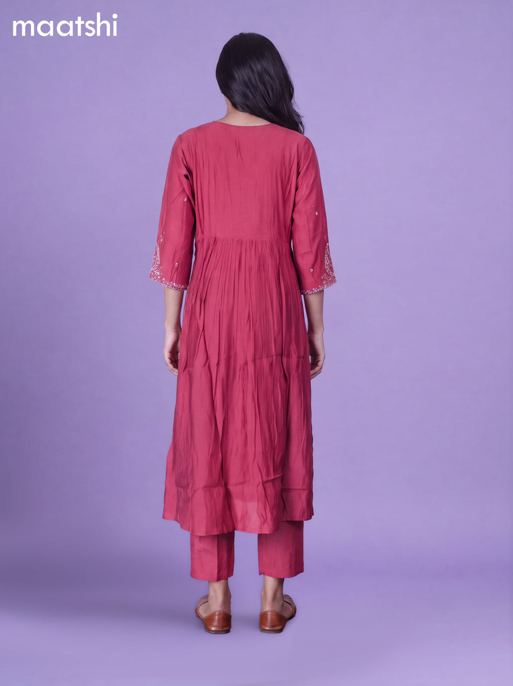 Mauve Pink Mul Chanderi Embroidery Work Anarkali Suit
