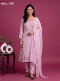 Lotus Pink Art Silk Embroidery Work A-Line Suit