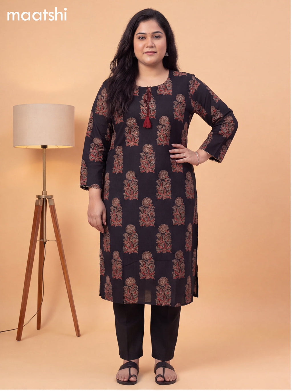 Black Cotton Printed & Embroidery Work Salwar Suit