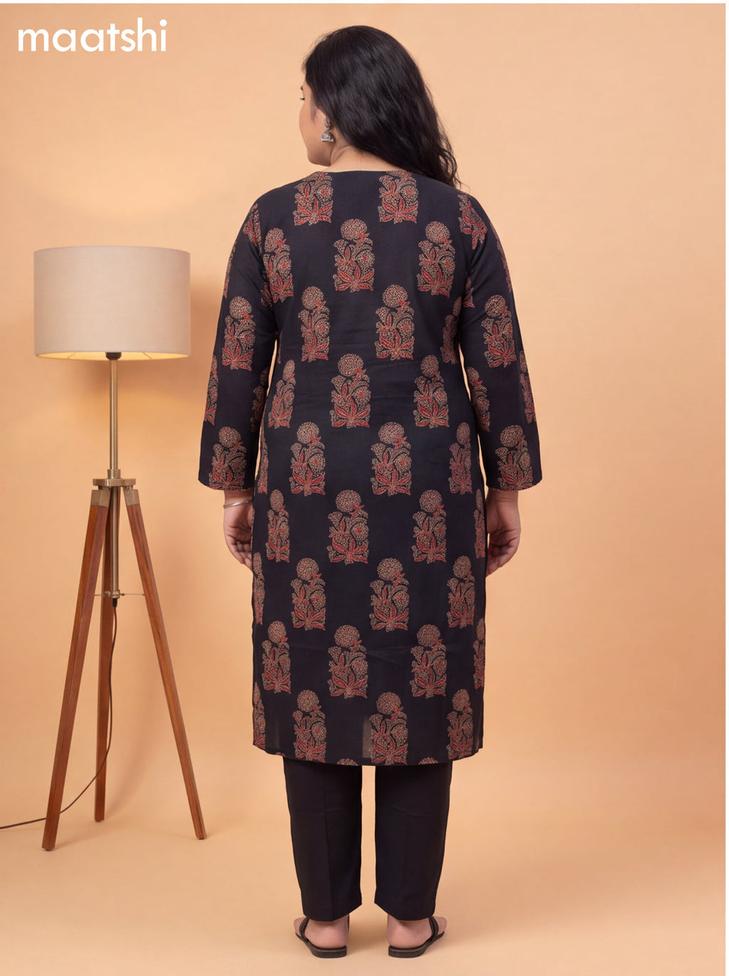 Black Cotton Printed & Embroidery Work Salwar Suit