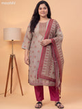 Beige and Pink Tissue Printed Straight Suit