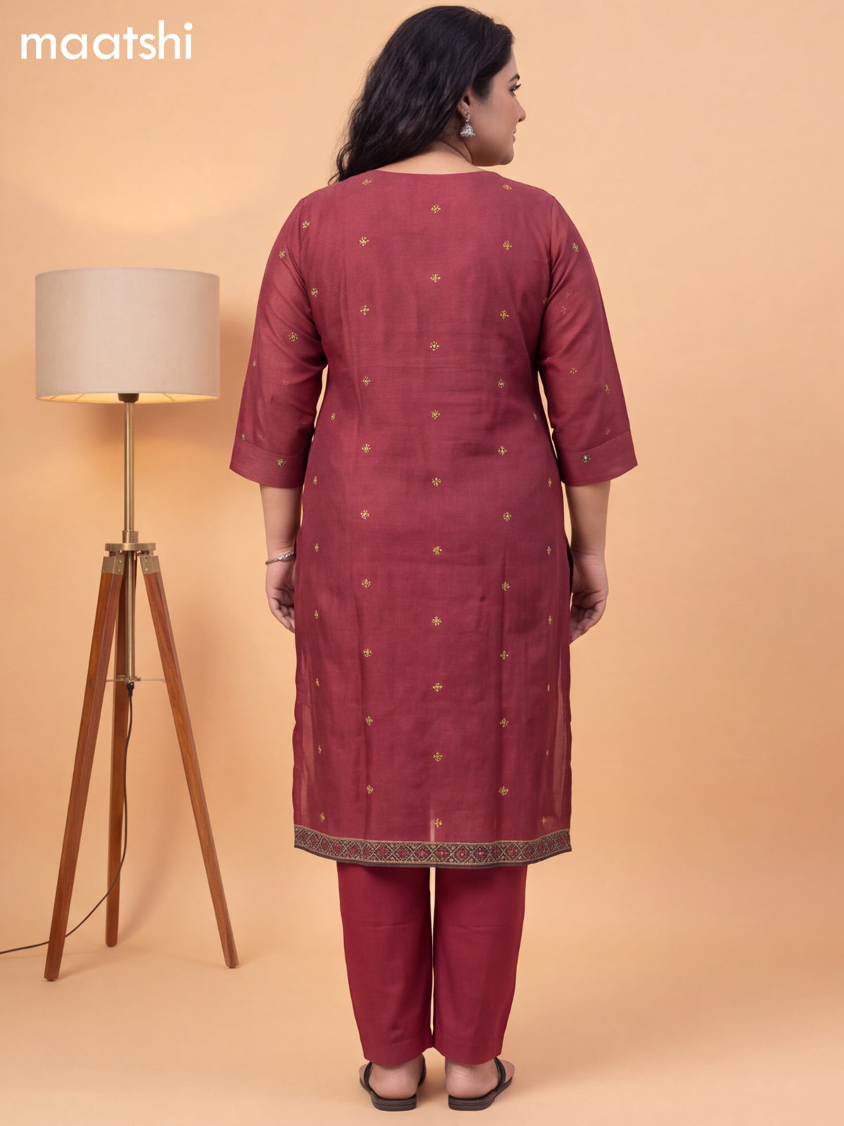 Maroon Mul Chanderi Ajrakh Printed Straight Suit