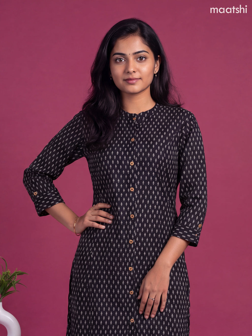 Black Cotton Printed Straight Kurti