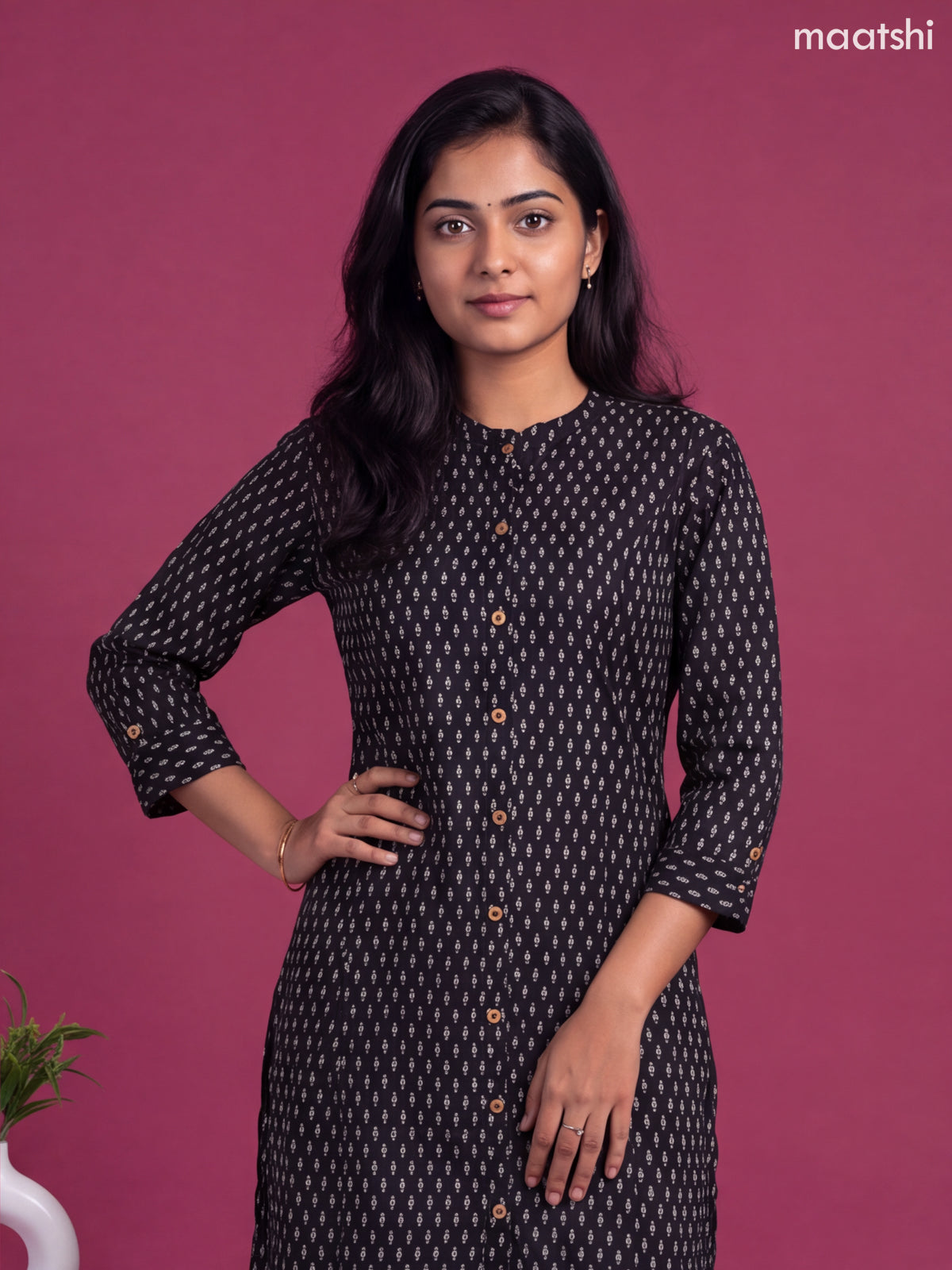 Black Cotton Printed Straight Kurti
