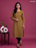 Mustard Yellow Cotton Printed Straight Kurti