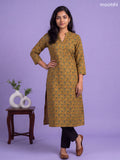 Mustard Yellow Cotton Printed Straight Kurti