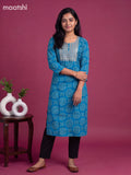 Blue Cotton Embroidery Work Straight Kurti