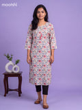 Cream Cotton Printed Straight Kurti