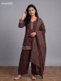Brown Cotton Printed Straight Suit