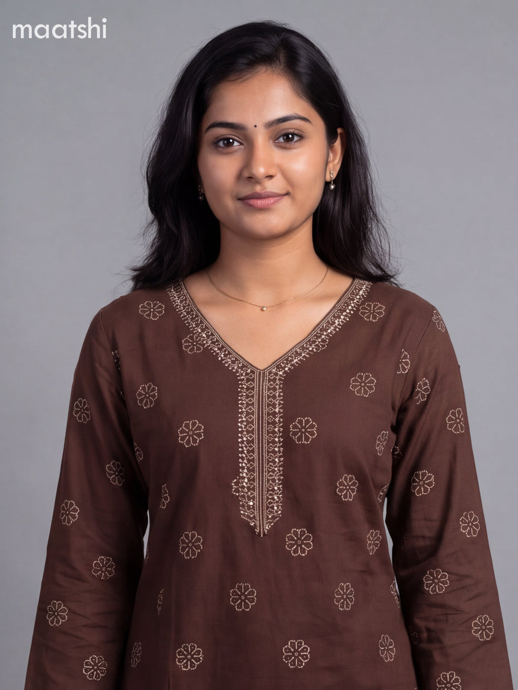 Brown Cotton Printed Straight Suit