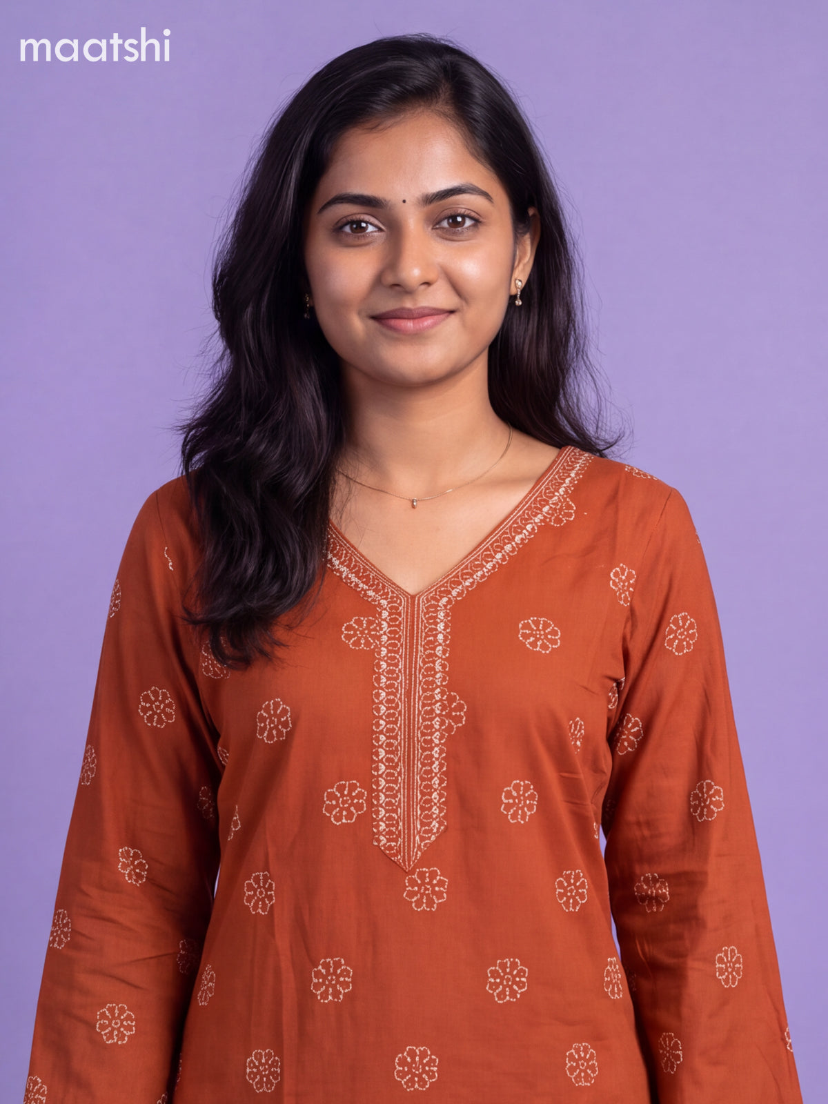 Rustic Orange Cotton Printed Straight Suit