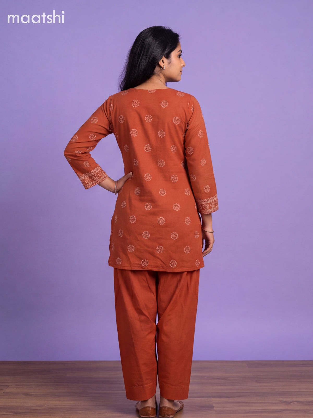 Rustic Orange Cotton Printed Straight Suit