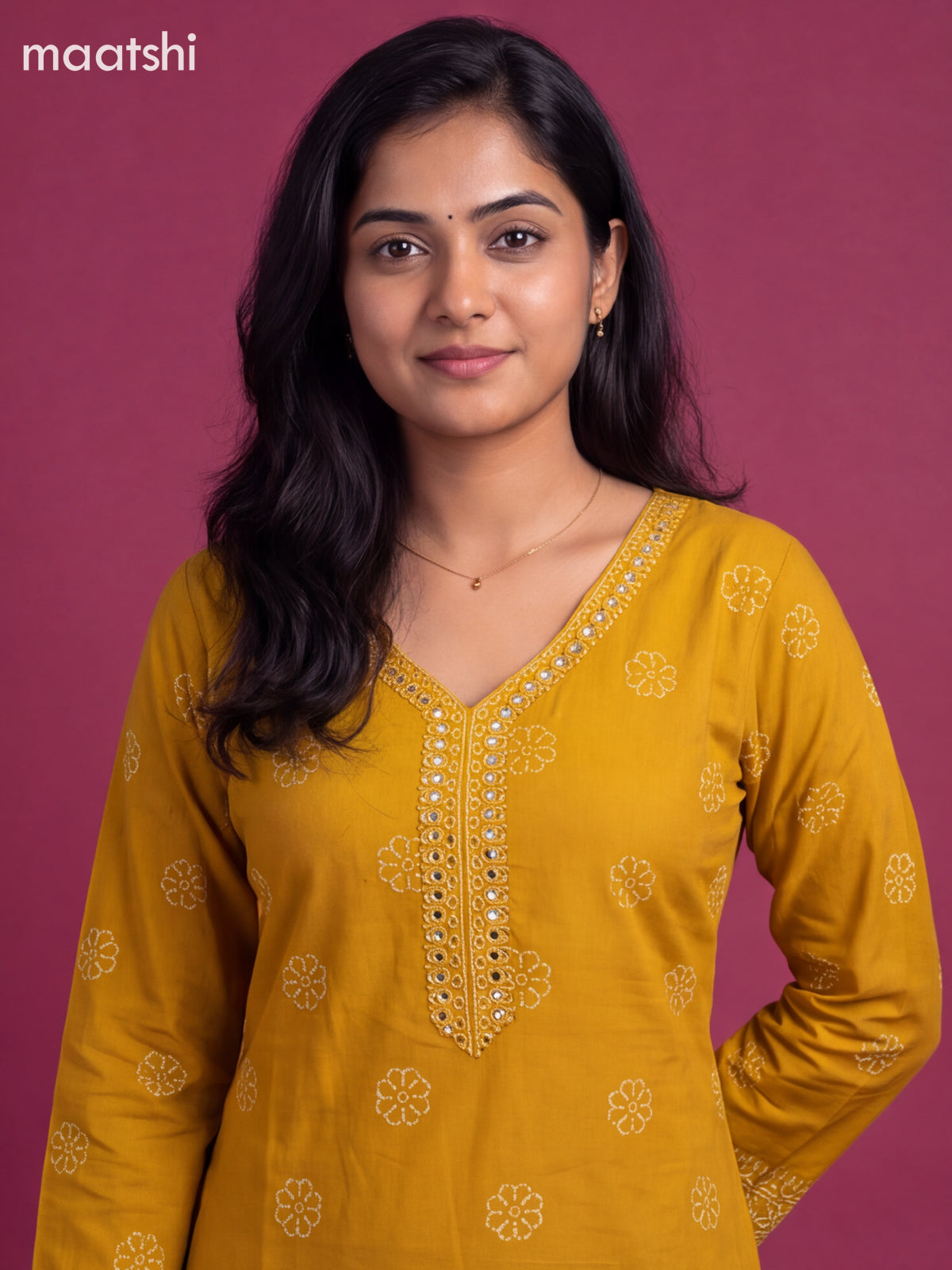 Mustard Yellow Cotton Printed Straight Suit