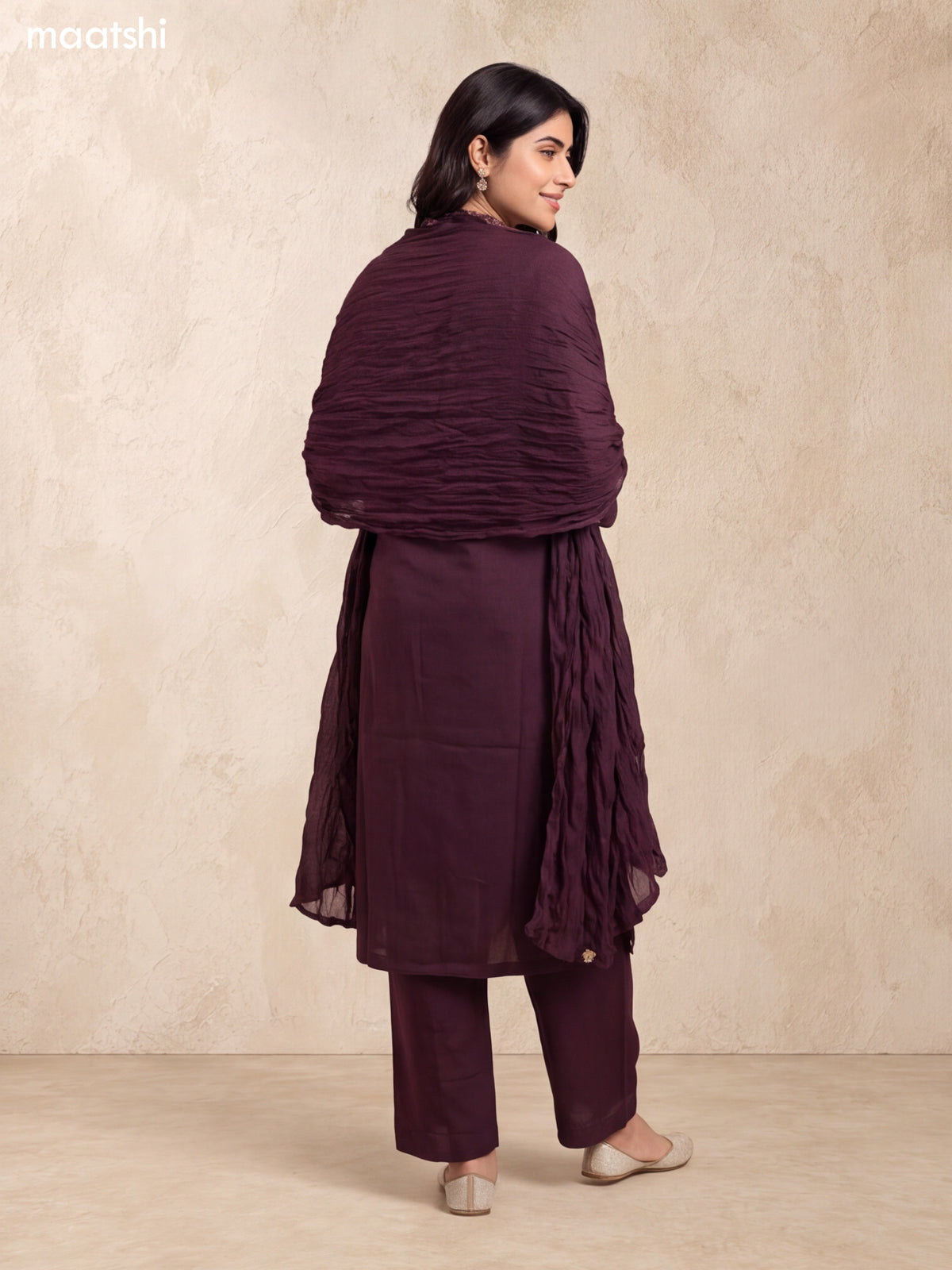 Brown Cotton Embroidery Work Straight Suit