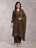 Mehendi Green Cotton Embroidery Work Straight Suit