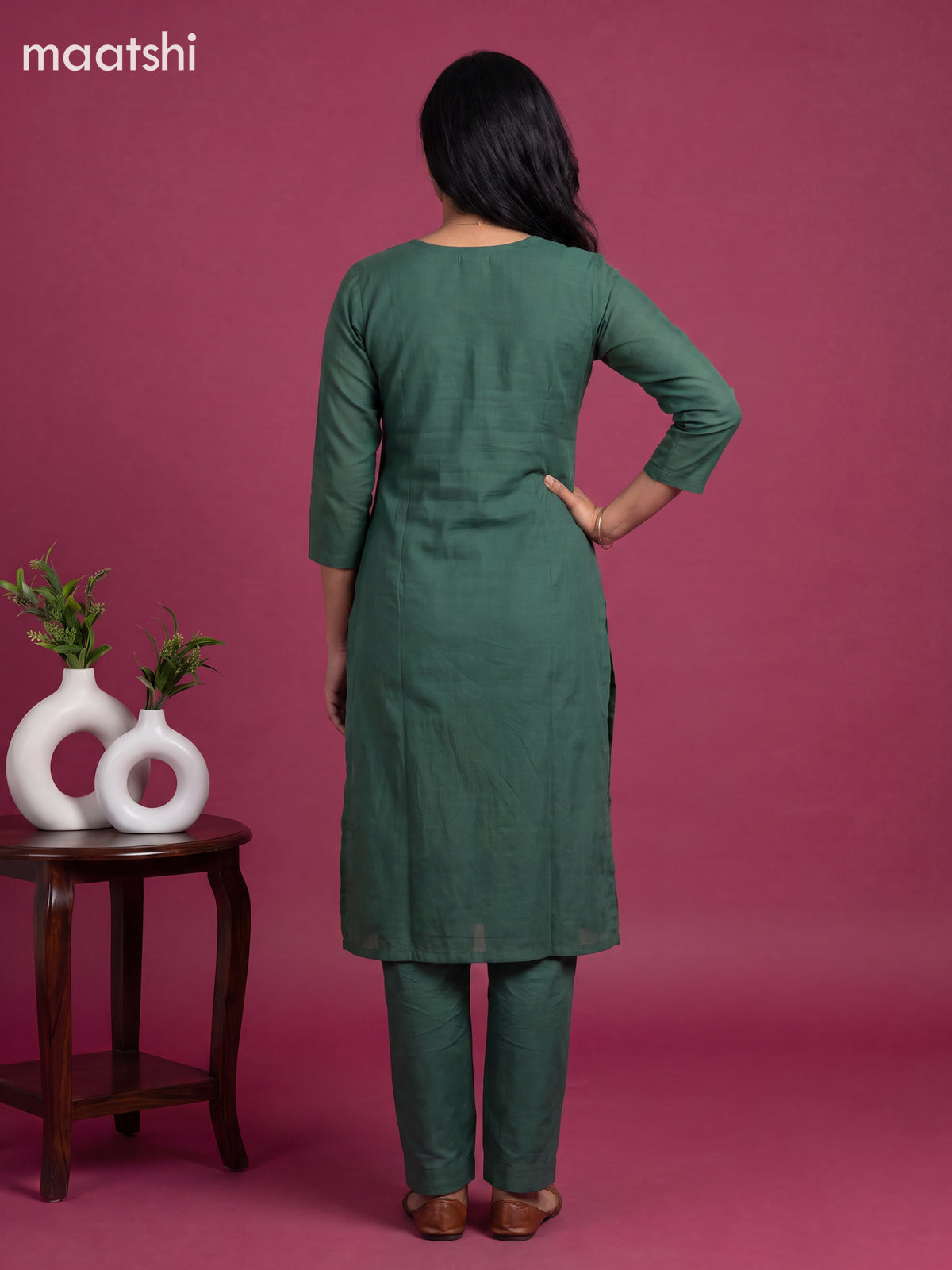 Green Mul Chanderi Embroidery Work Straight Suit
