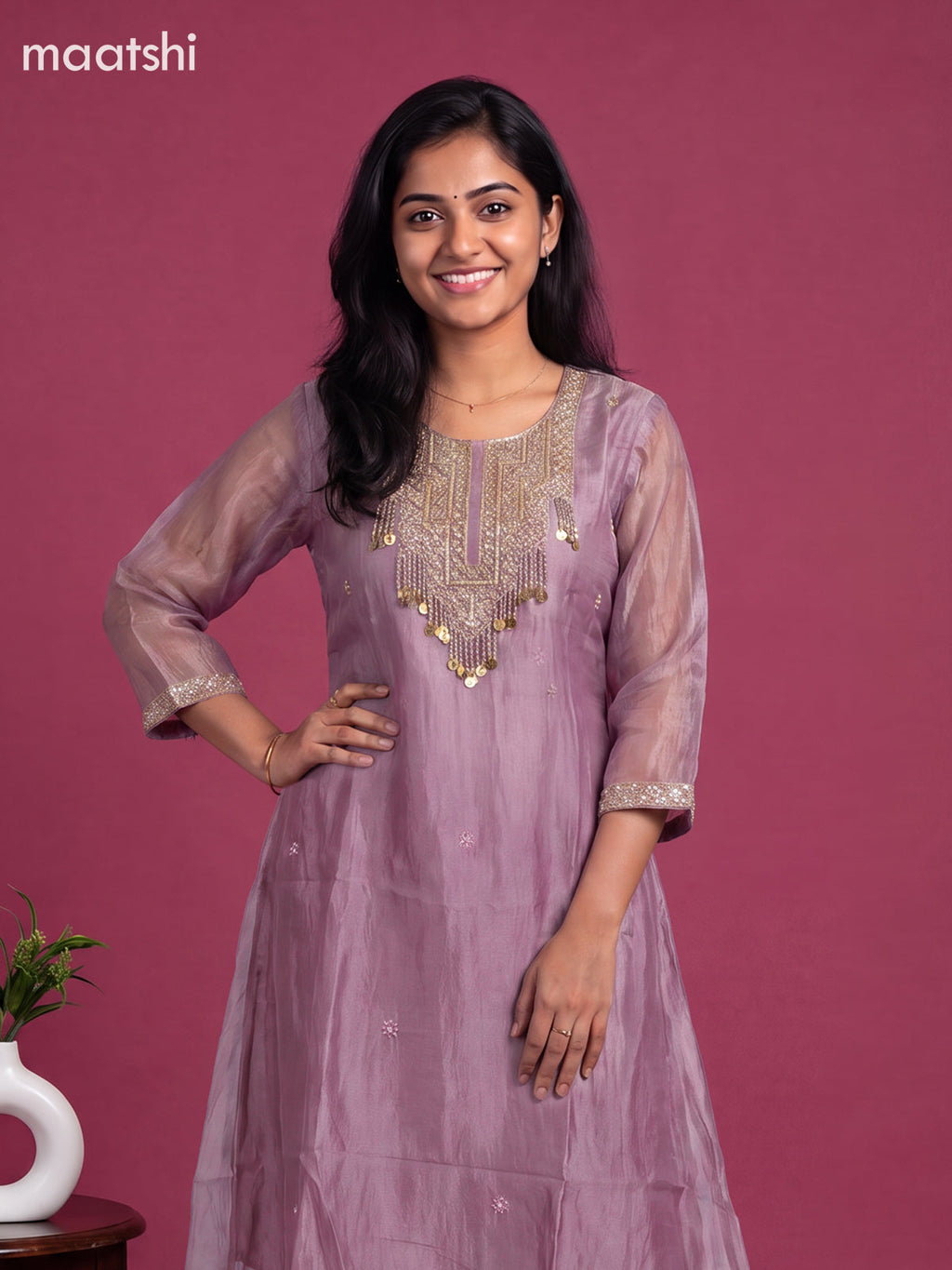 Lavender Tissue Embroidery Work Anarkali Suit
