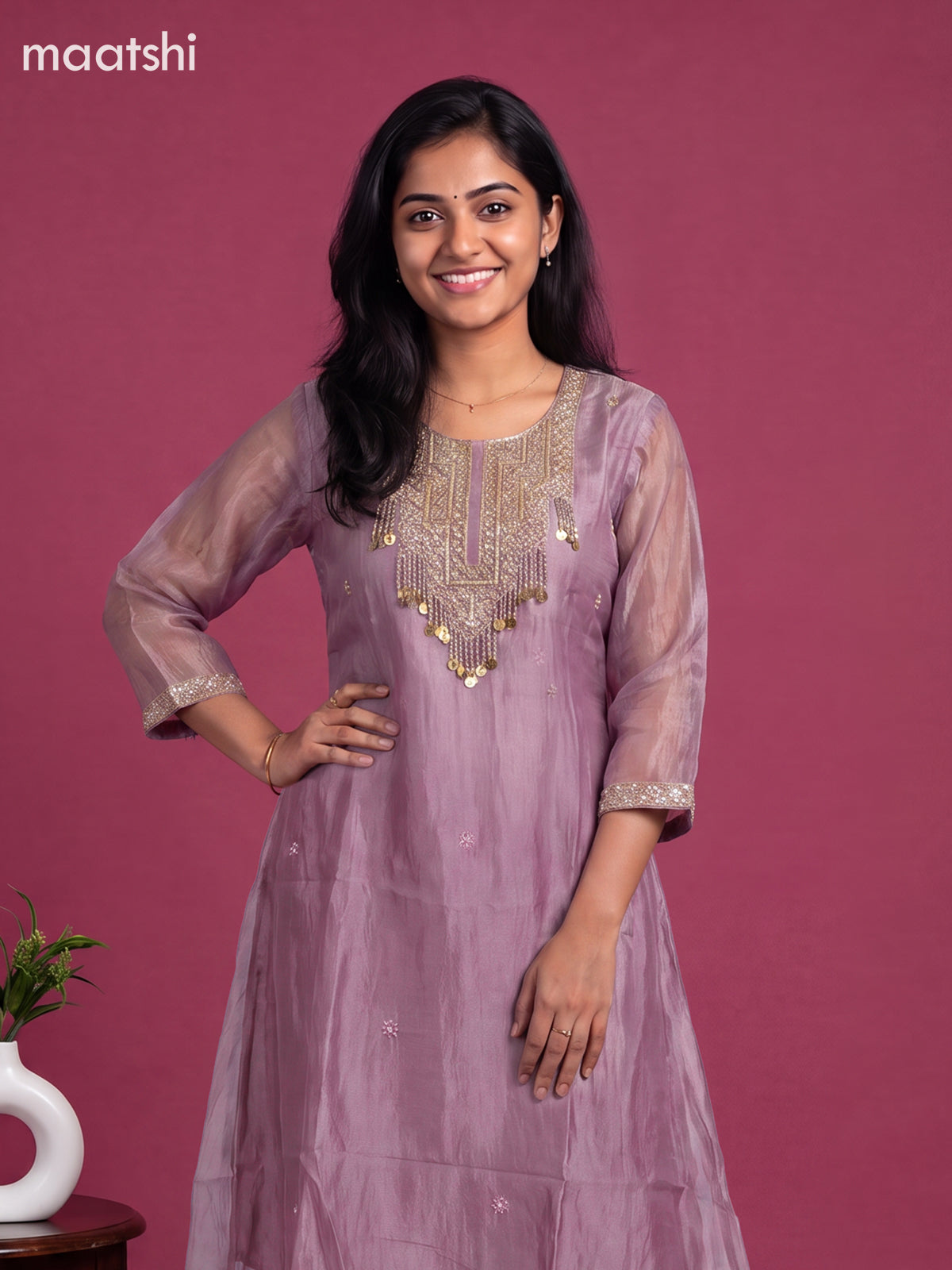 Lavender Tissue Embroidery Work Anarkali Suit