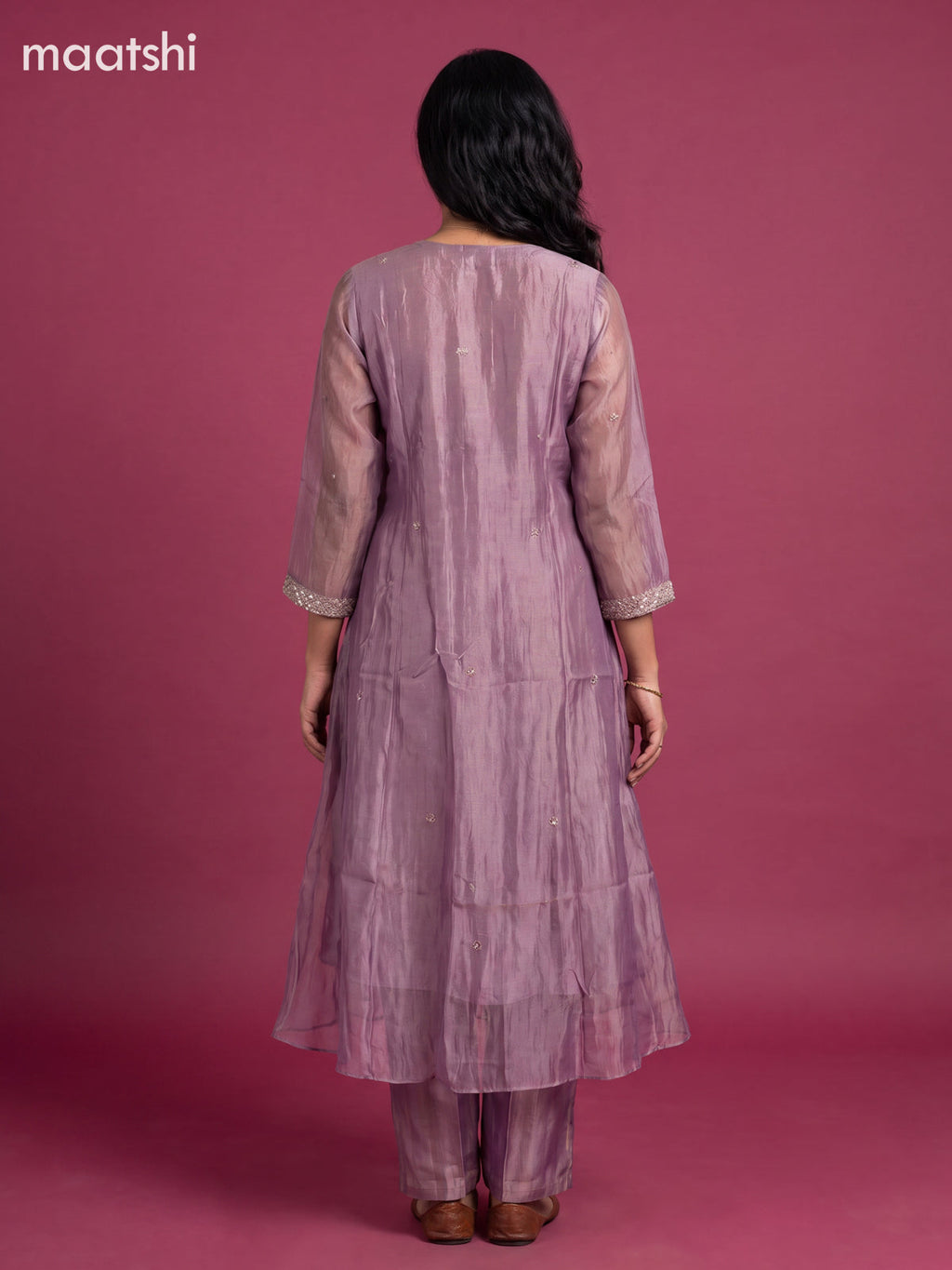 Lavender Tissue Embroidery Work Anarkali Suit