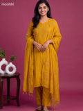 Mustard Yellow Mul Chanderi Embroidery Work Straight Suit
