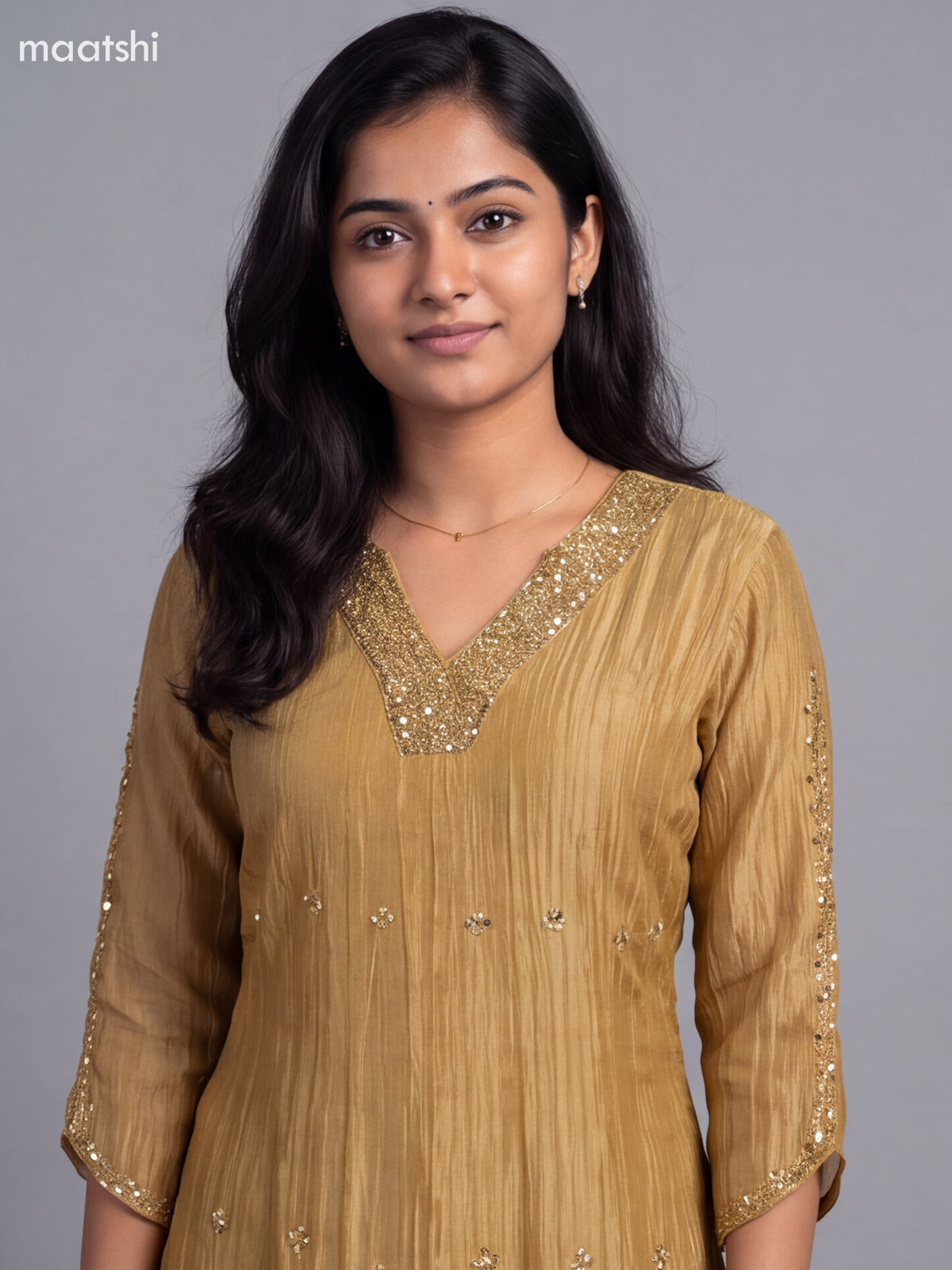 Gold Tissue Embroidery Work Anarkali Suit